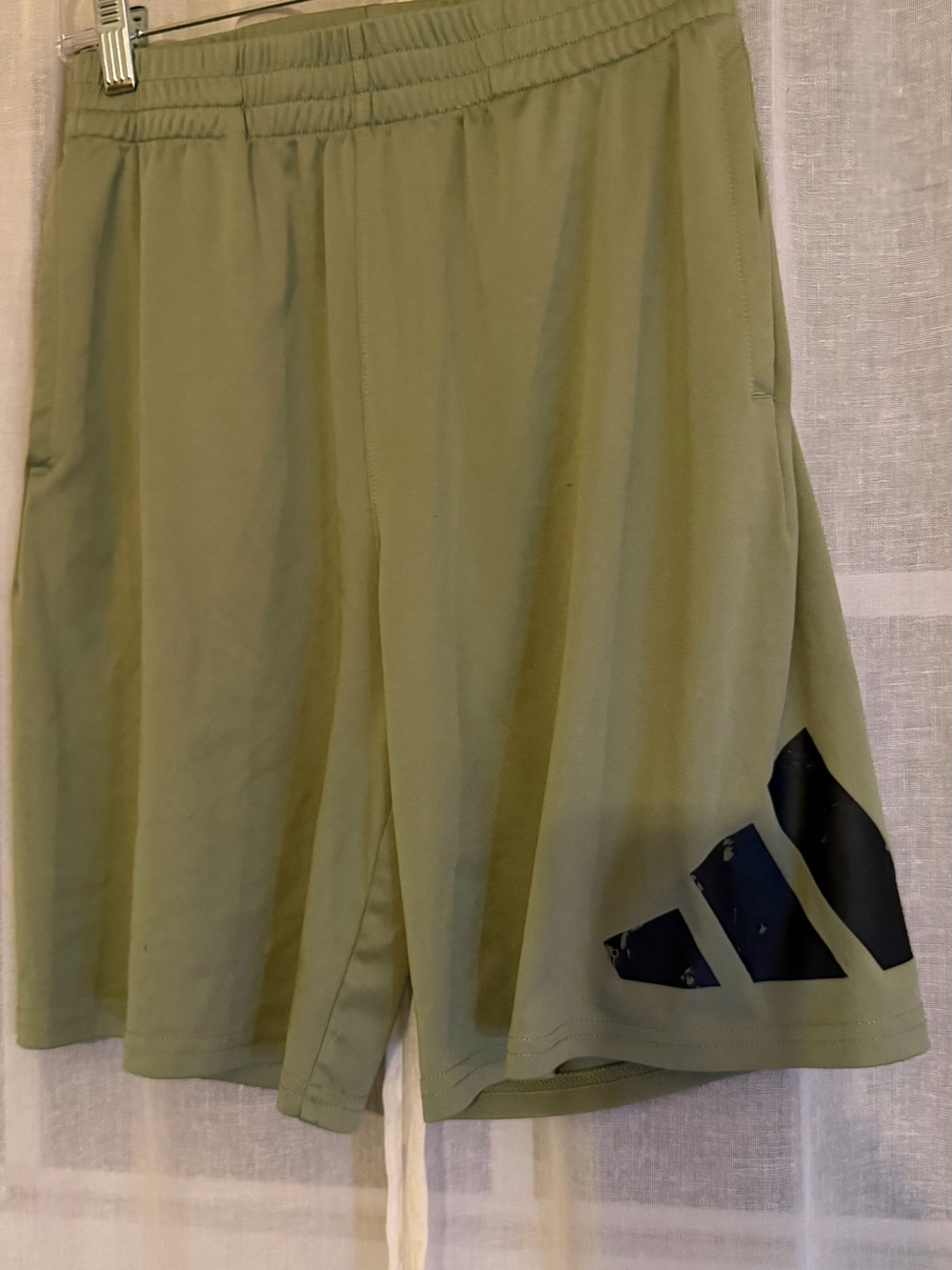adidas Olive Green Boys Athletic Shorts with Black Logo